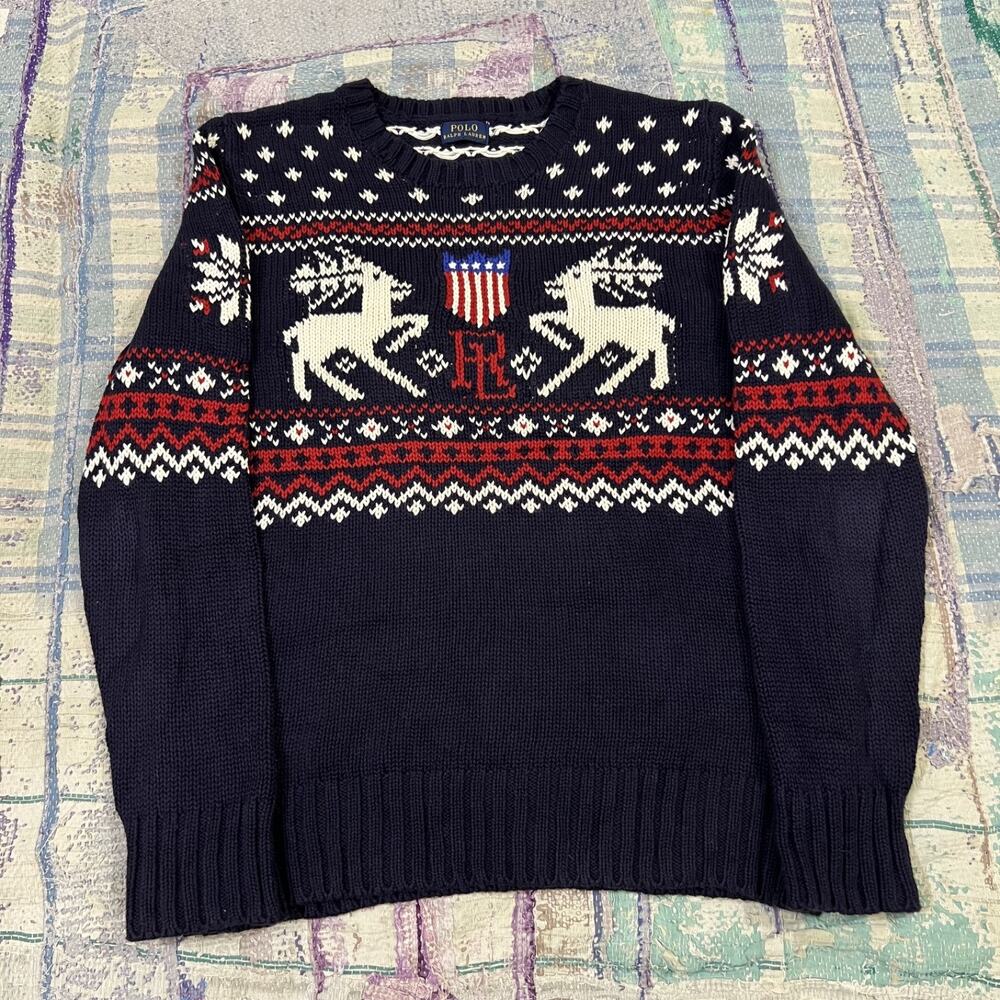 Vintage Polo Ralph Lauren Reindeer Shield Christmas Sweater